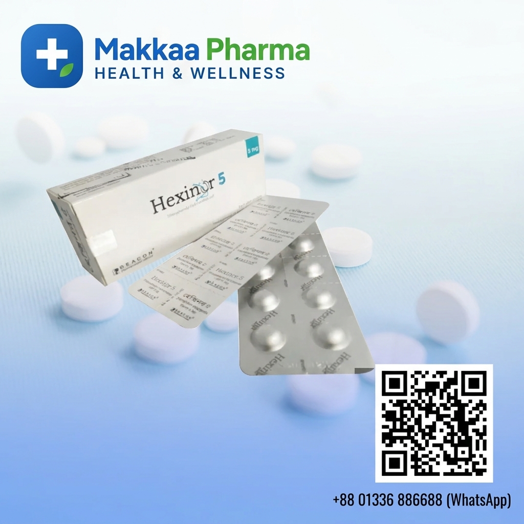 Hexinor 5 mg (Trihexyphenidyl HCl) Tablets from Makkaa Pharma